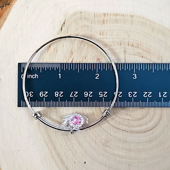Adjustable Bracelet Silver With Pink Stone  NWOT - Picture 2 of 5